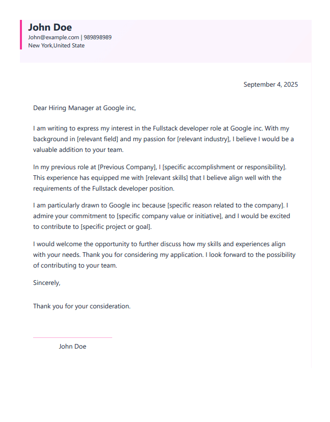 Creative Cover Letter Template