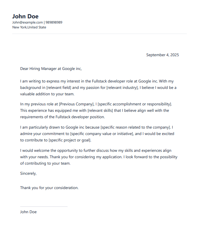 Minimalist Cover Letter Template