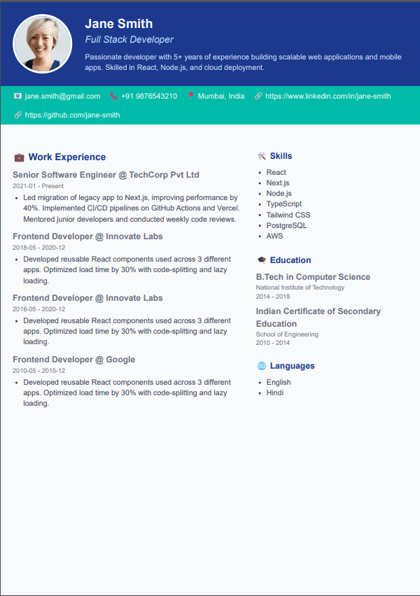 Creative resume template preview