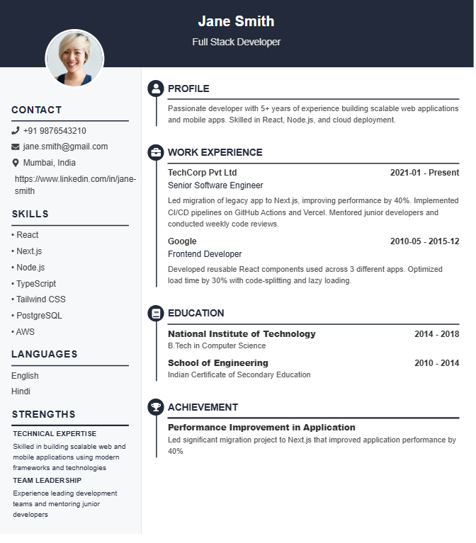 Classic Sidebar resume template preview