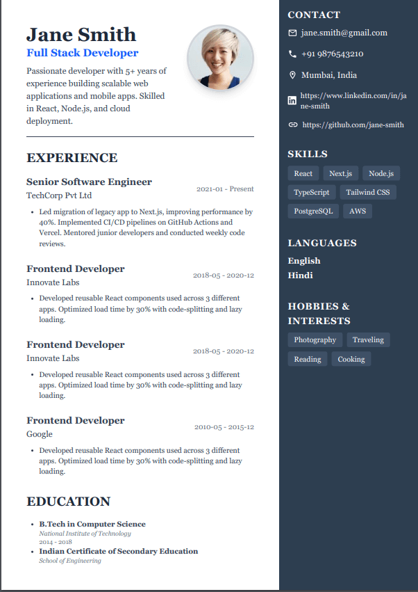 Executive resume template preview
