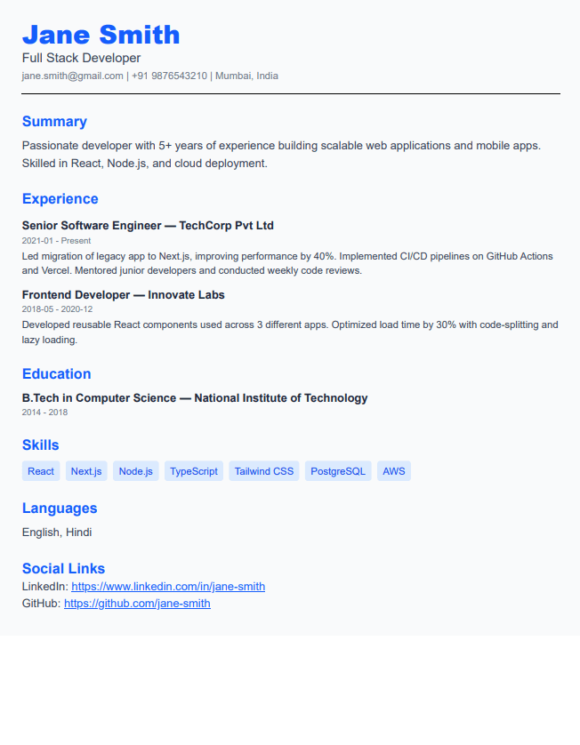 Modern resume template preview